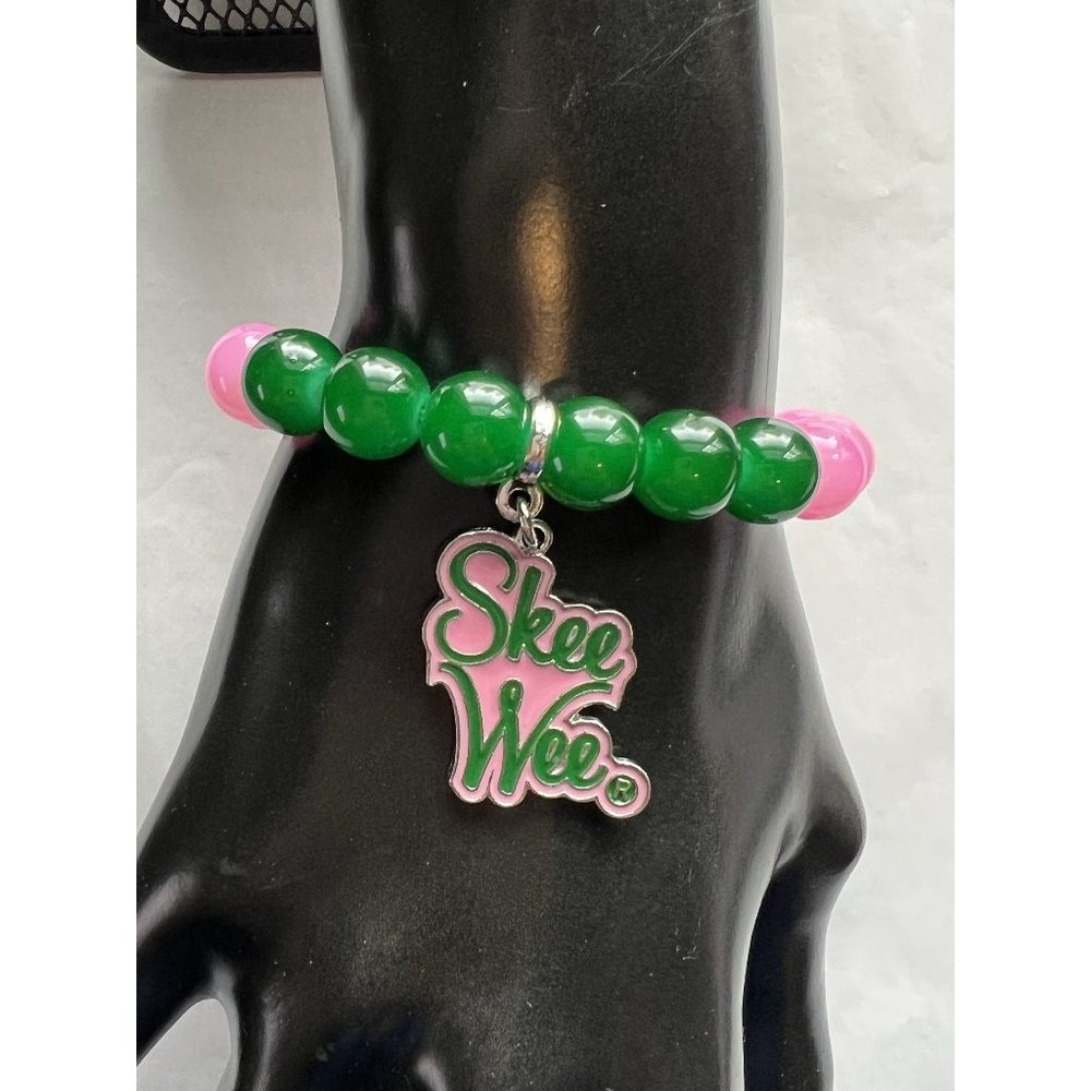 Alpha Kappa Alpha Natural Agate Beaded SKEE WEE Charm Bracelet